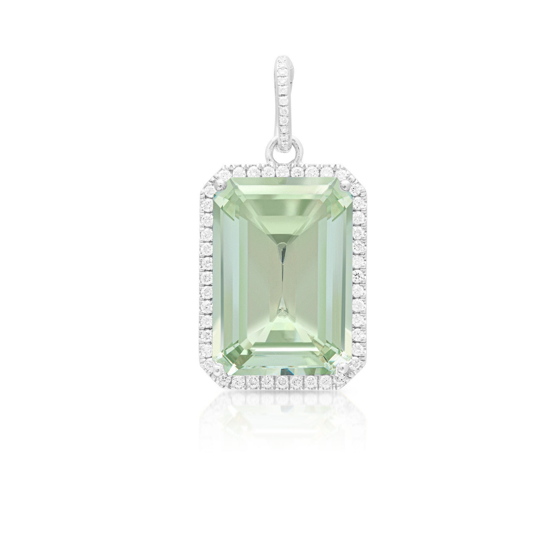 18KT White Gold Diamond Green Amethyst Luxe Jolly Charm Pendant with Diamond Clip on Bail