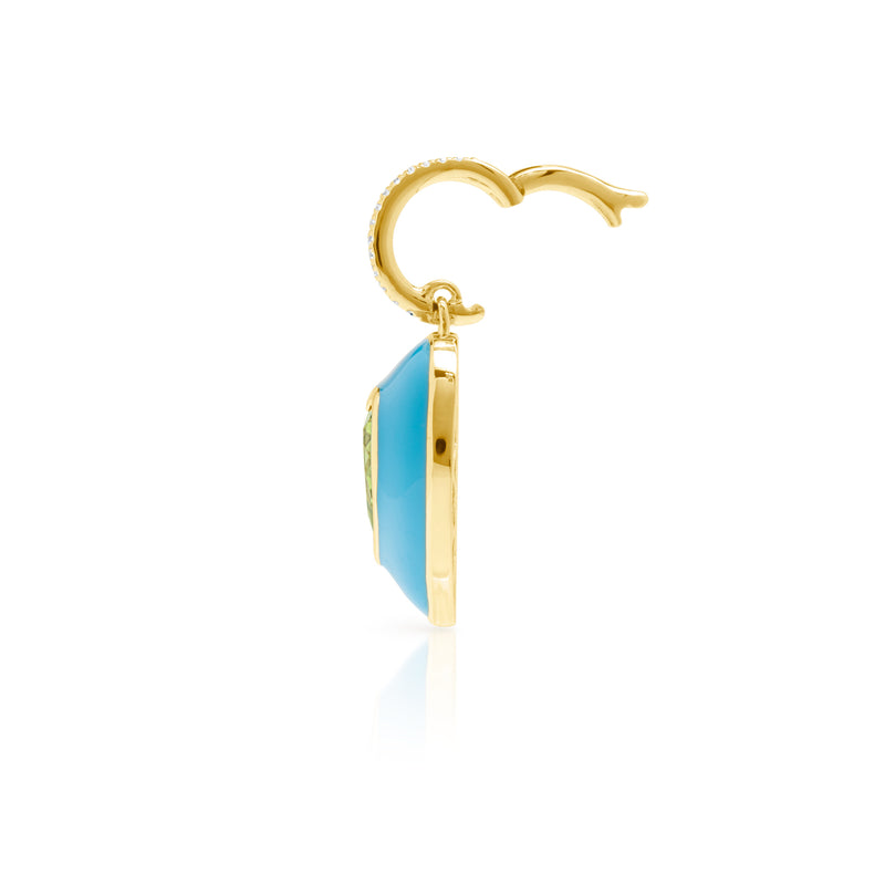 14KT Yellow Gold Peridot Turquoise Enamel Heart Charm with Diamond Clip on Bail