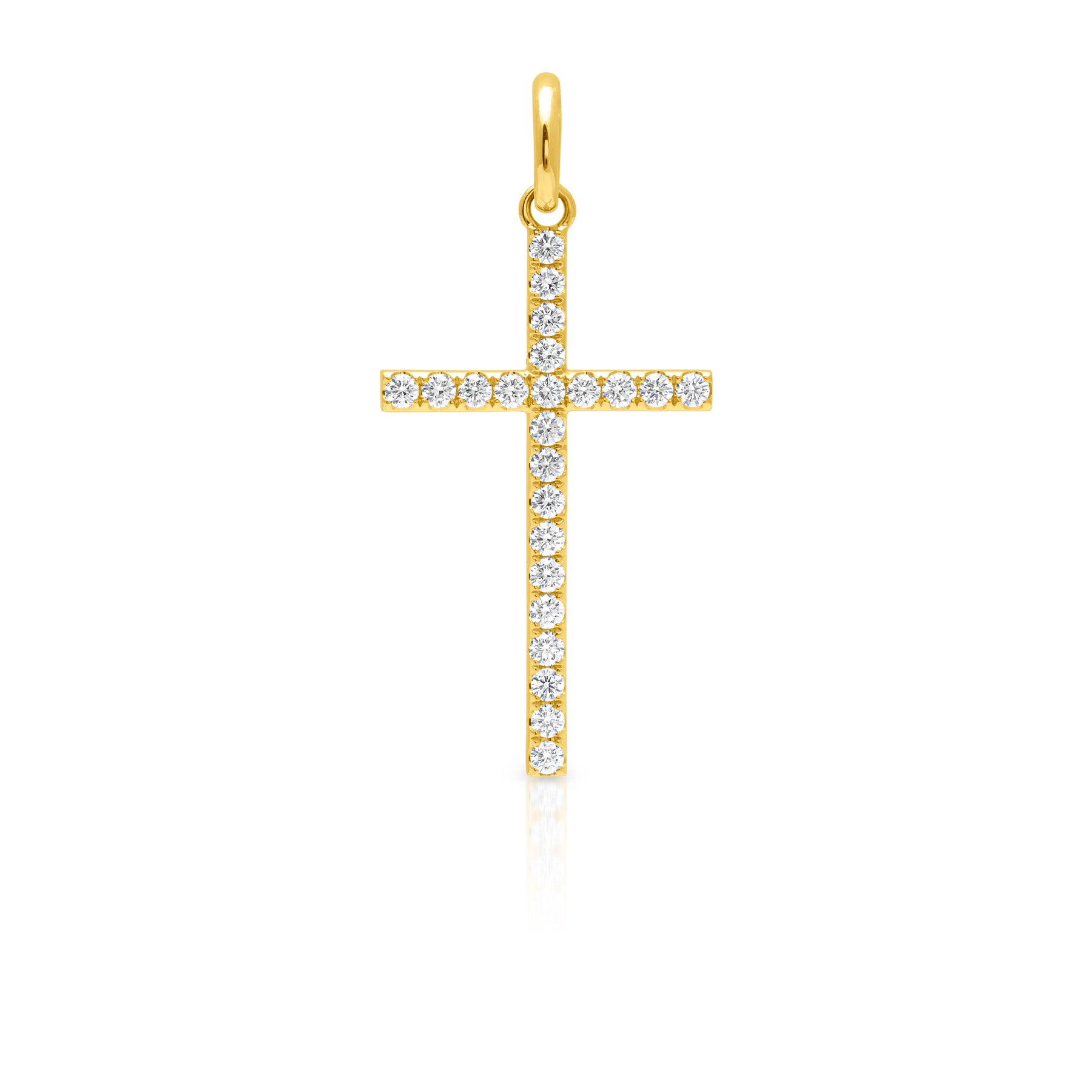 14KT Yellow Gold Diamond XL Cross Charm Pendant with Clip on Bail