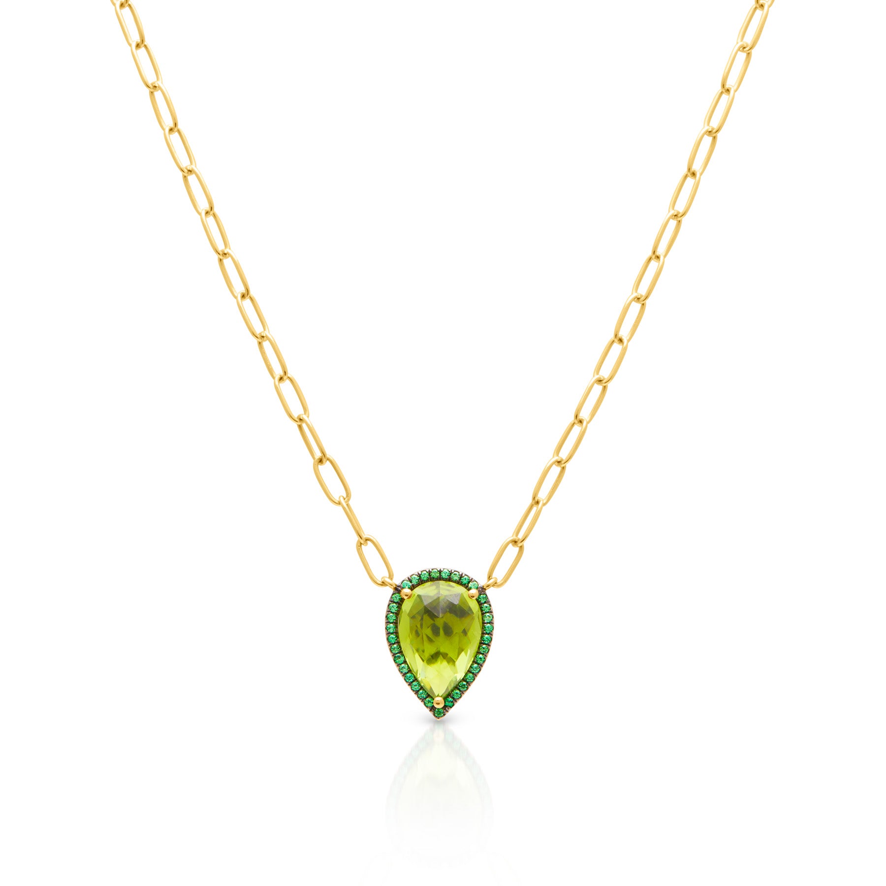 14KT Yellow Gold Peridot Green Garnet Luxe Sophie Chain Link Necklace