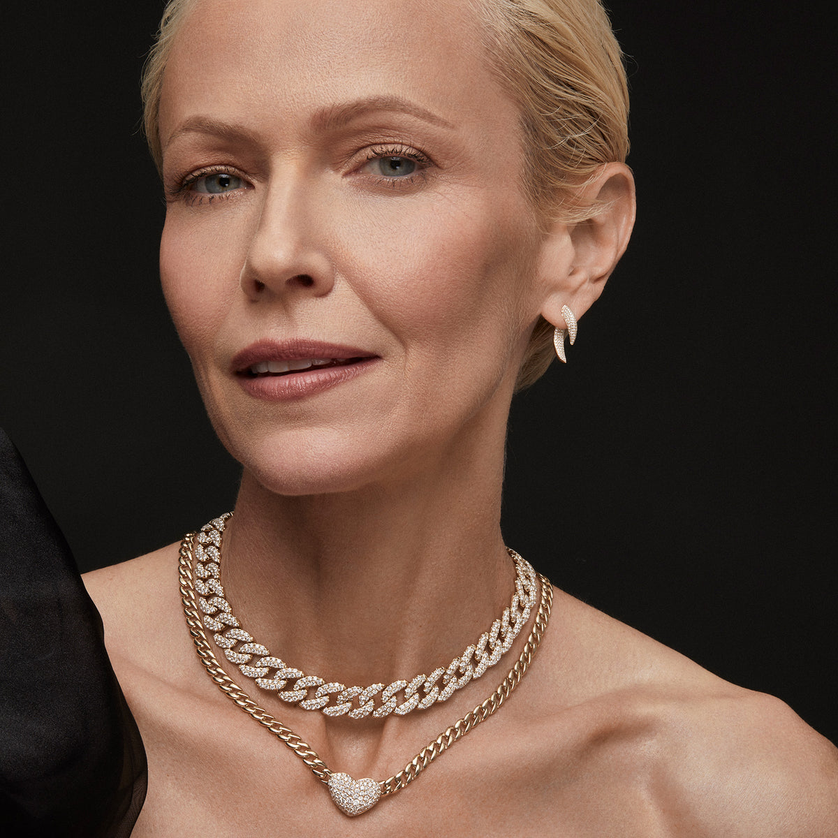 Model wearing 14KT Yellow Gold Diamond Sabre Earrings