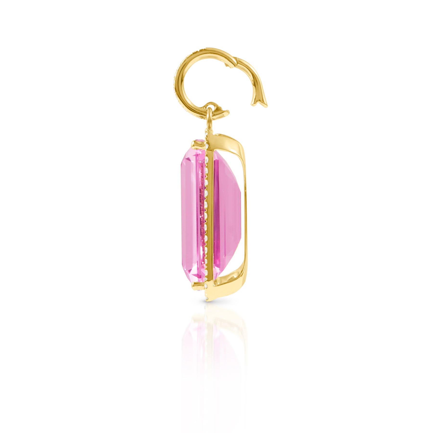 18KT Yellow Gold Diamond Pink Topaz Luxe Jolly Charm Pendant with Diamond Clip on Bail
