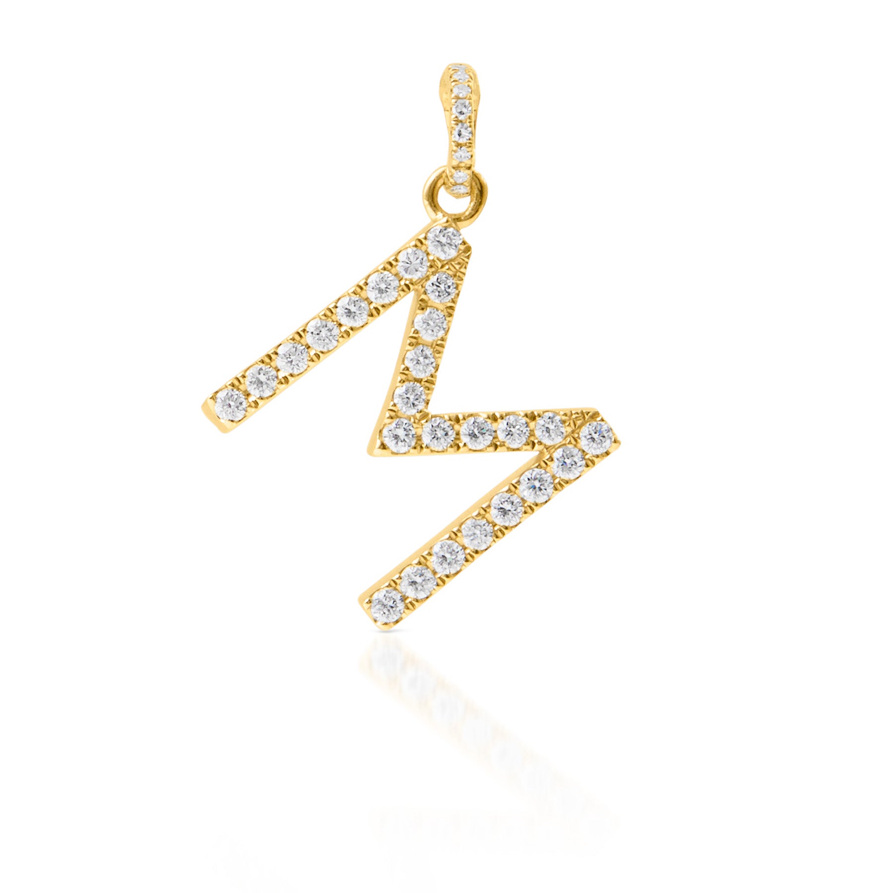 14KT Yellow Gold Diamond Initial Charm Pendant with Diamond Clip on Bail