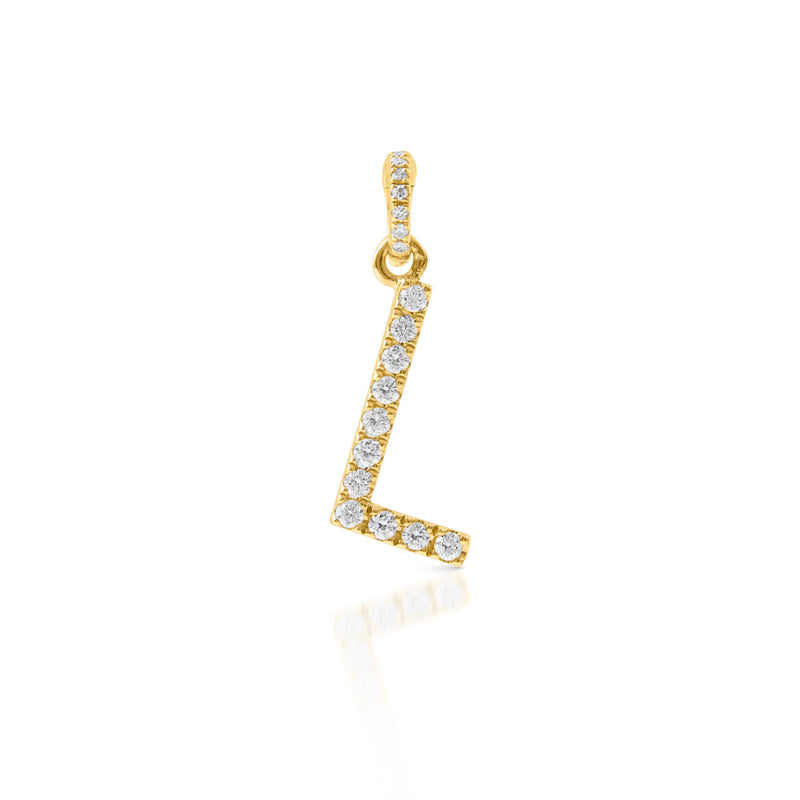 14KT Yellow Gold Diamond Initial Charm Pendant with Diamond Clip on Bail