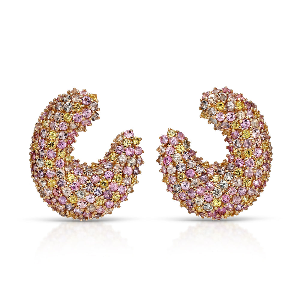 14KT Yellow Gold Pink & Yellow Sapphire Twist Earrings