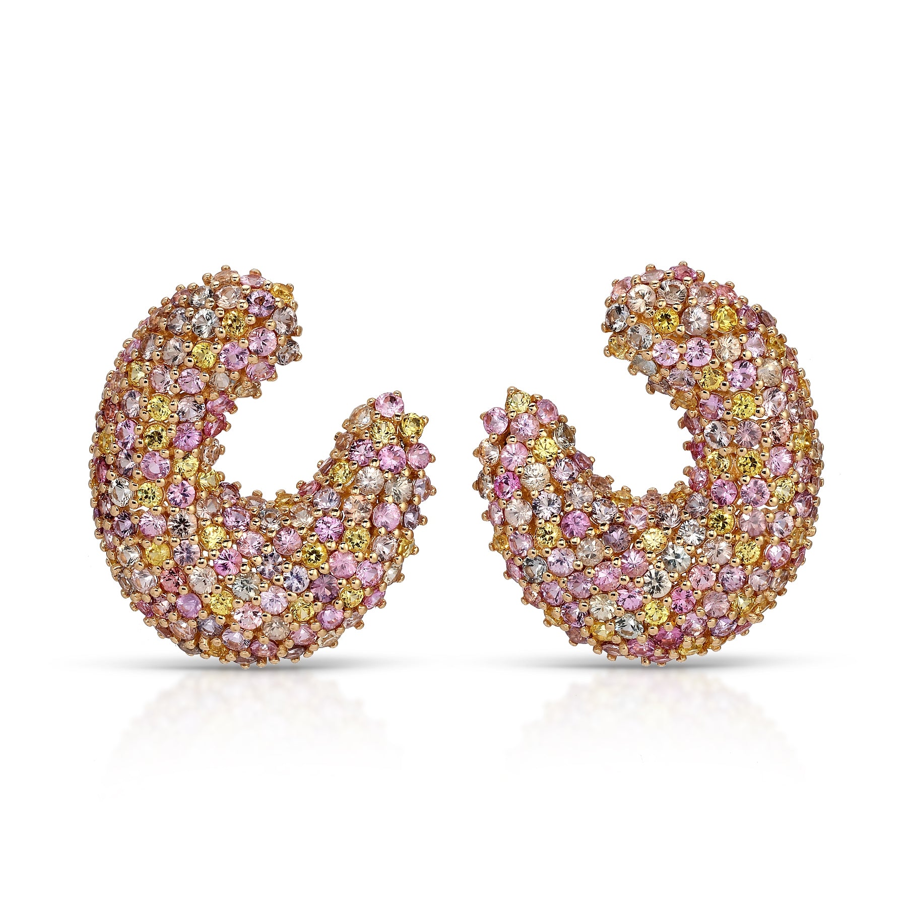 14KT Yellow Gold Pink & Yellow Sapphire Twist Earrings