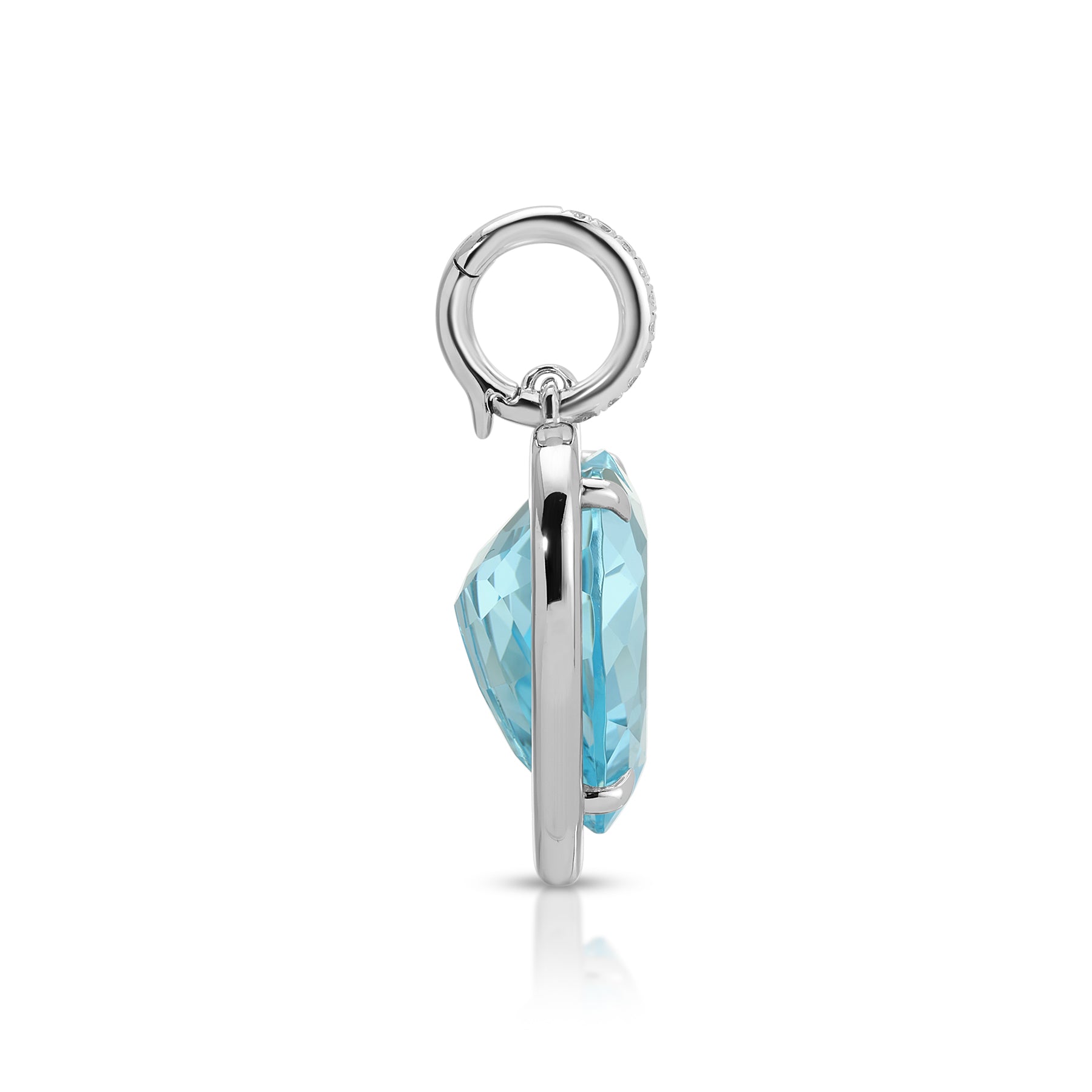 14KT White Gold Blue Topaz Diamond Heart Charm