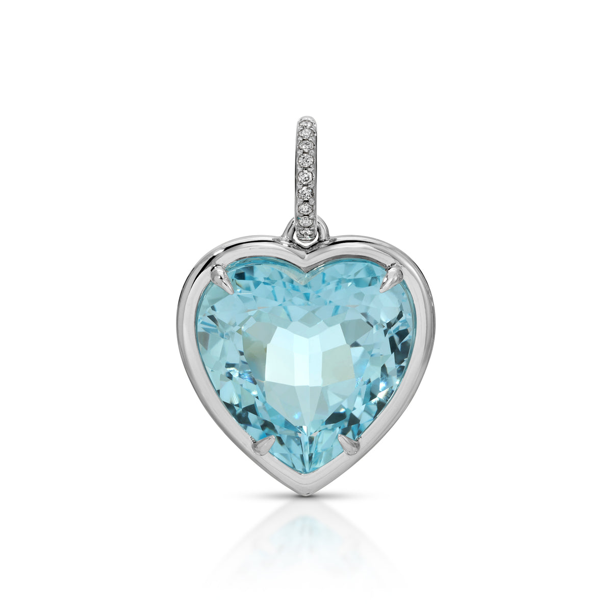14KT White Gold Blue Topaz Diamond Heart Charm