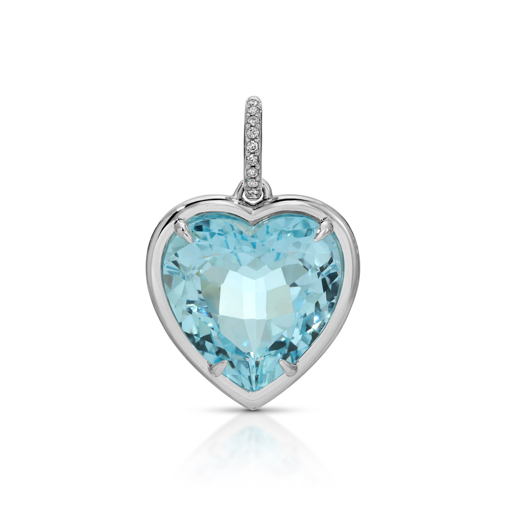 14KT White Gold Blue Topaz Diamond Heart Charm