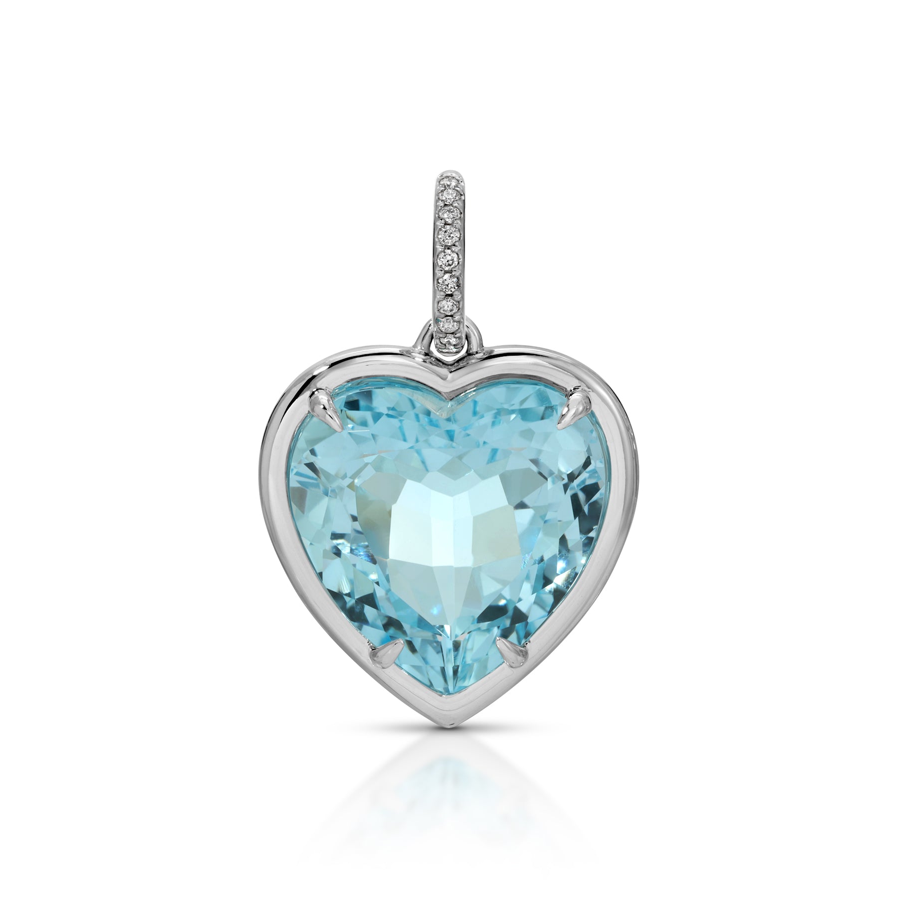 14KT White Gold Blue Topaz Diamond Heart Charm