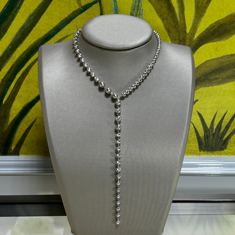 14KT White Gold Jaclyn Faceted Ball Chain Link Lariat Necklace