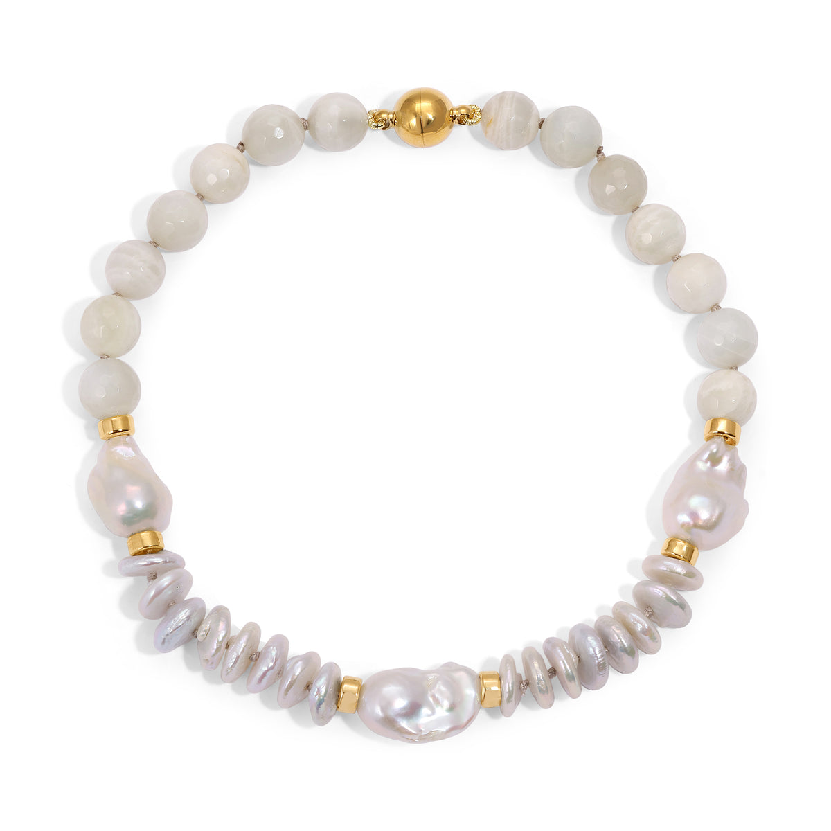 Grey Coin Pearl Baroque Pearl Moonstone Kristin Necklace