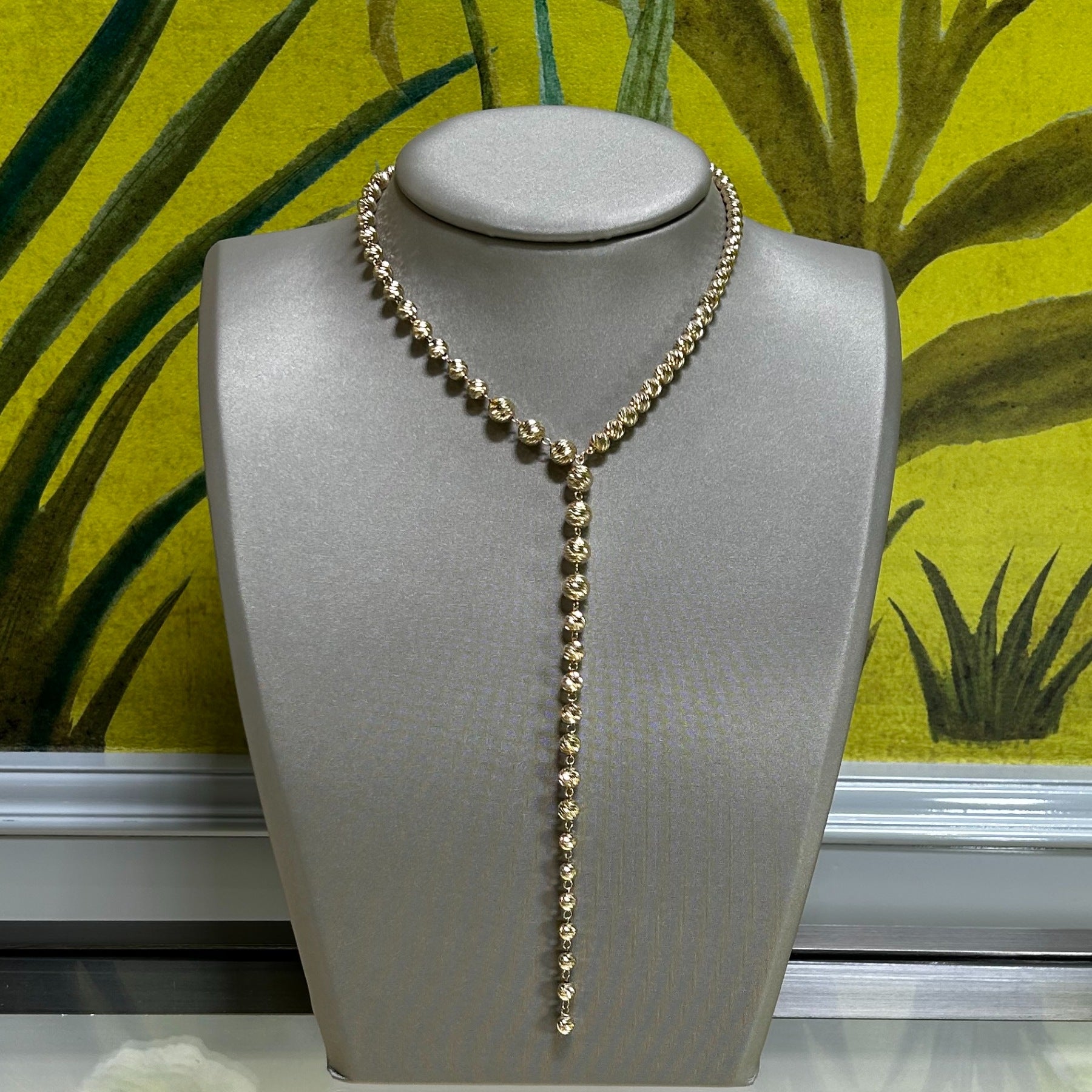 14KT Yellow Gold Jaclyn Faceted Ball Chain Link Lariat Necklace