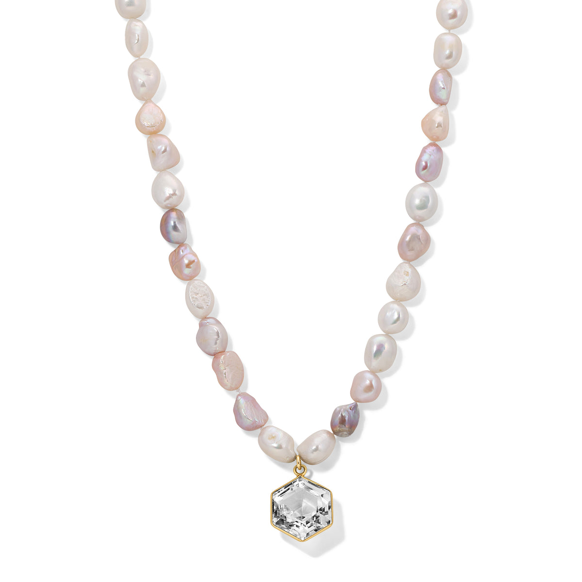 White Grey Purple Pearl Hexagon Crystal Necklace