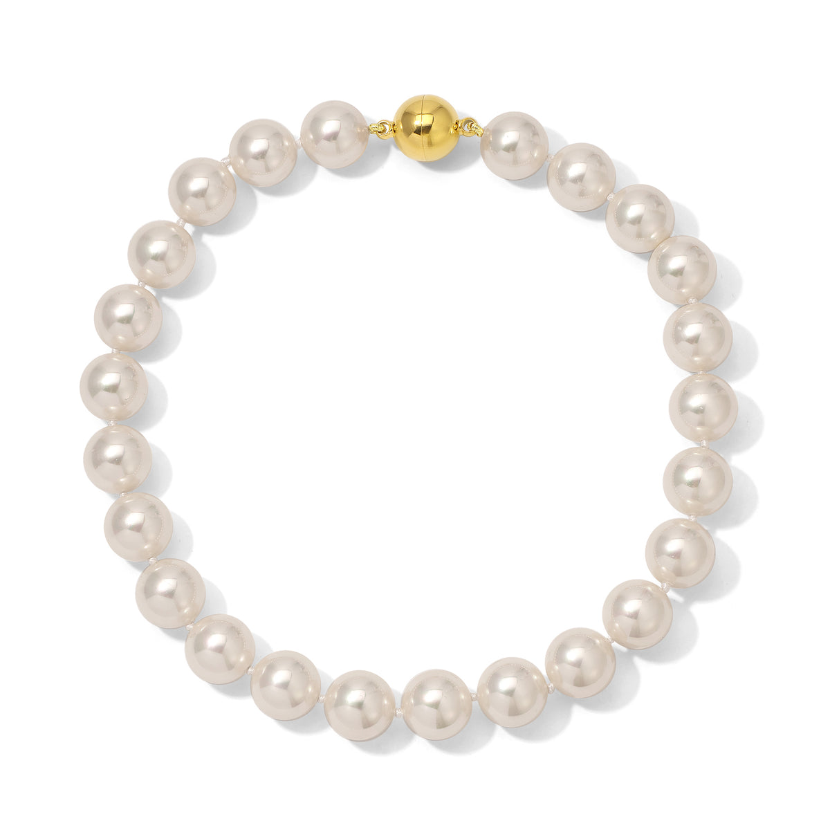 14mm White Shell Pearl Necklace - 15.5 inches