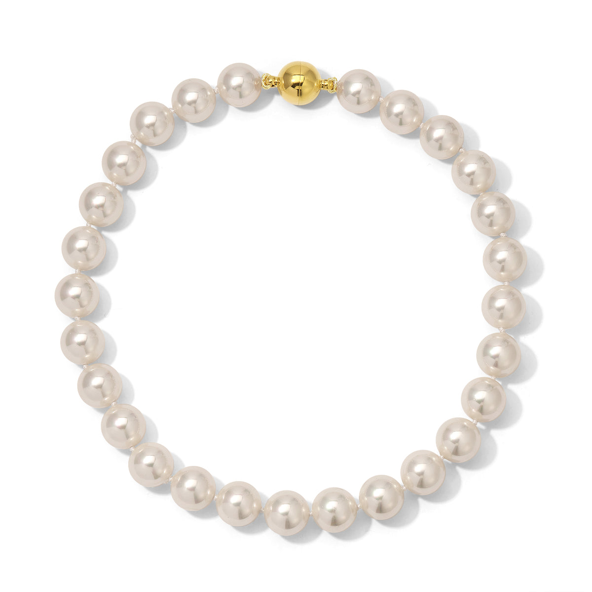14mm White Shell Pearl Necklace - 17.5 inches