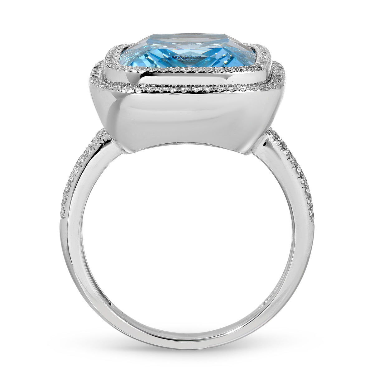 14KT White Gold Blue Topaz Diamond Bleu Prism Ring