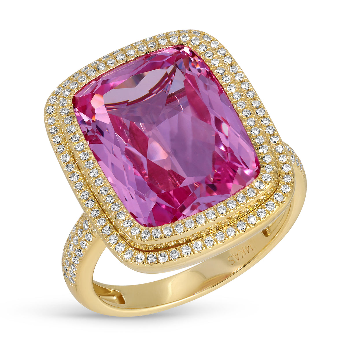 14KT Yellow Gold Pink Topaz Diamond Rose Prism Ring