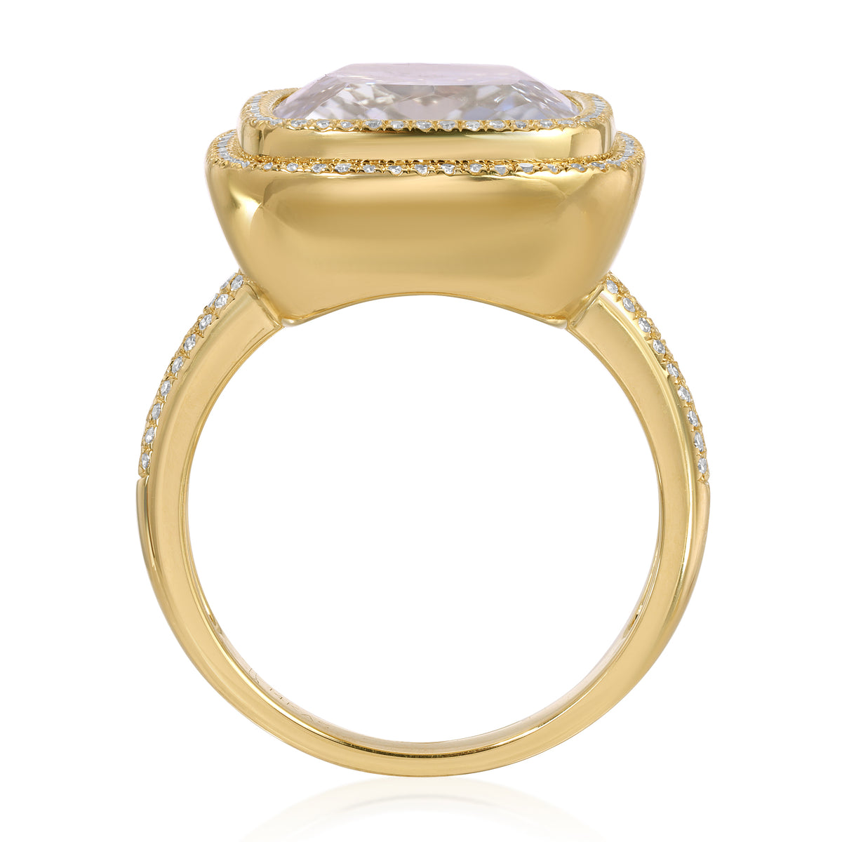 14KT Yellow Gold White Topaz Diamond Glace Prism Ring