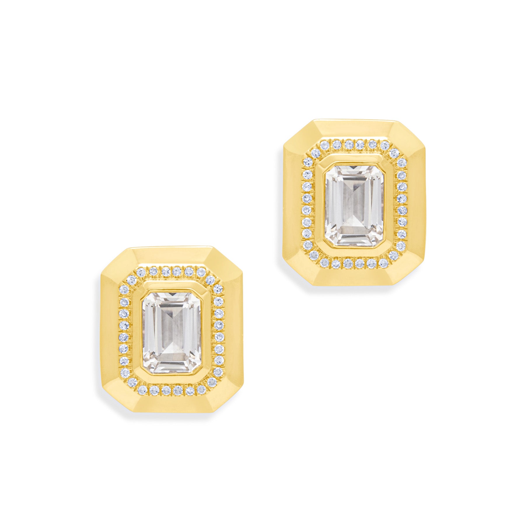 14KT Yellow Gold Topaz Diamond Marabel Stud Earrings