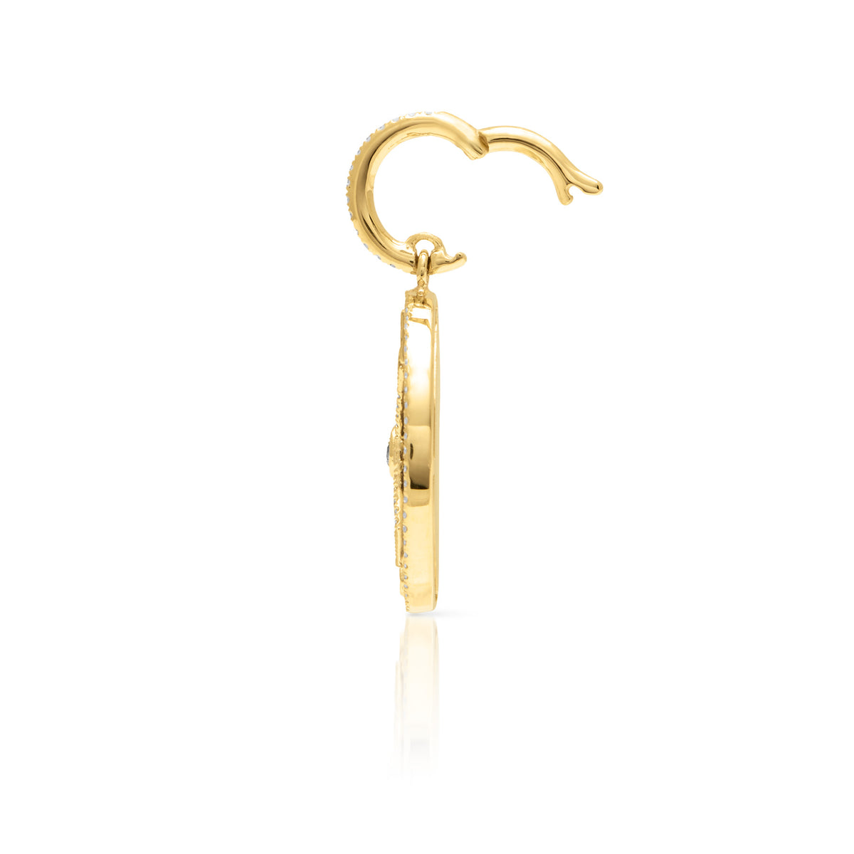 14KT Yellow Gold Turquoise Diamond Compass Medallion Charm with Diamond Clip on Bail