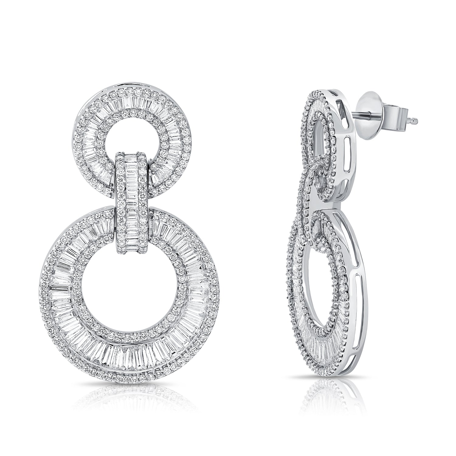 14KT White Gold Baguette Diamond Margot Chain Link Earrings