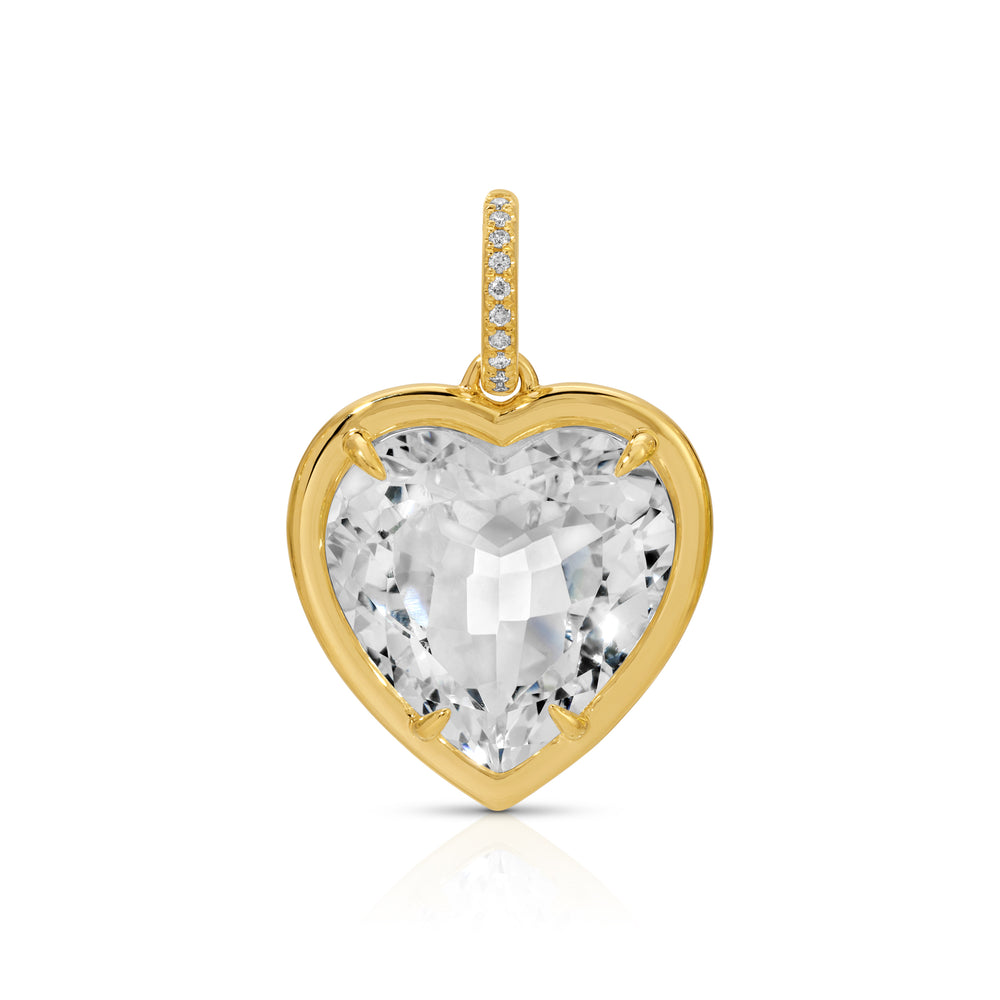14KT Yellow Gold White Topaz Diamond Heart Charm
