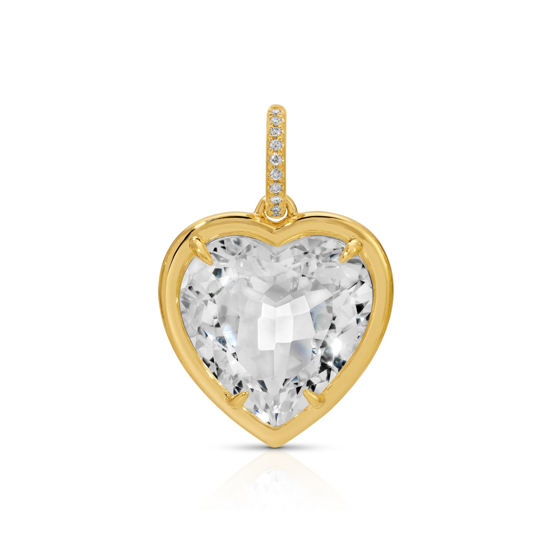 14KT Yellow Gold White Topaz Diamond Heart Charm