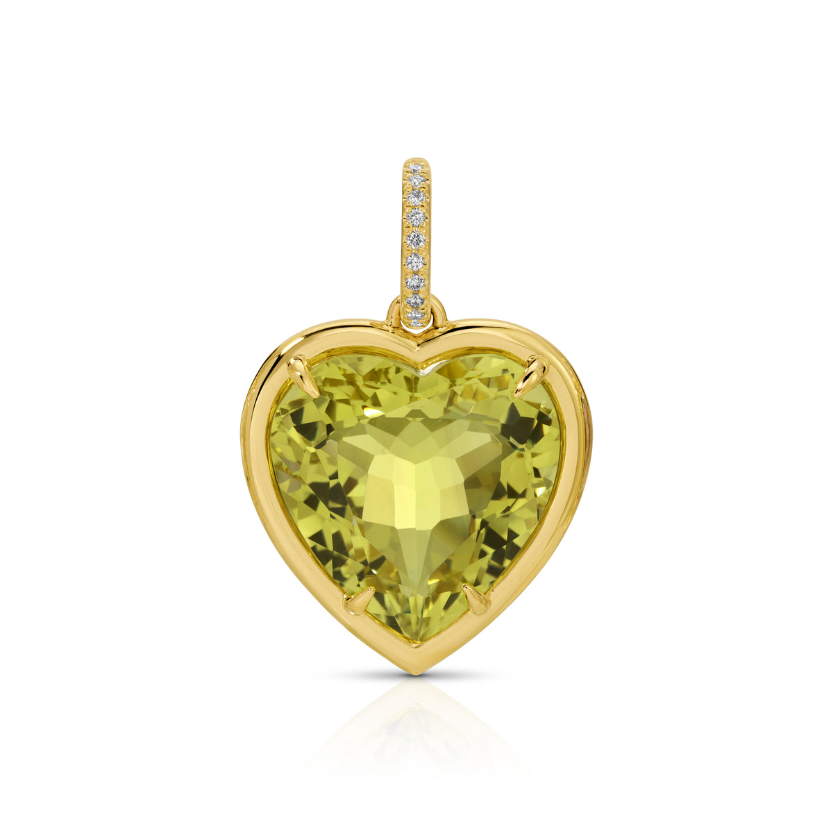 14KT Yellow Gold Lemon Quartz Diamond Heart Charm