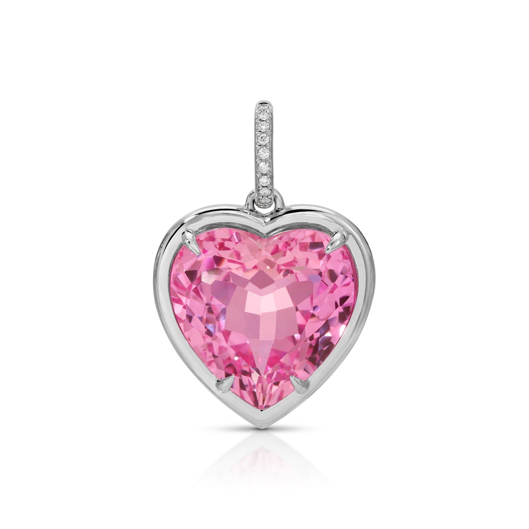 14KT White Gold Pink Topaz Diamond Heart Charm