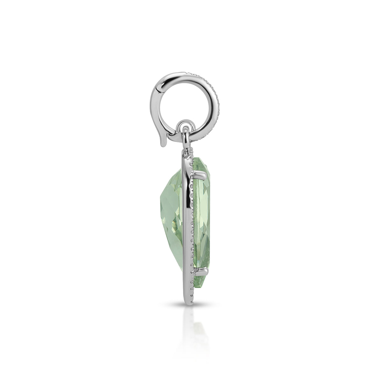 14KT White Gold Green Amethyst Diamond Pear Drop Charm