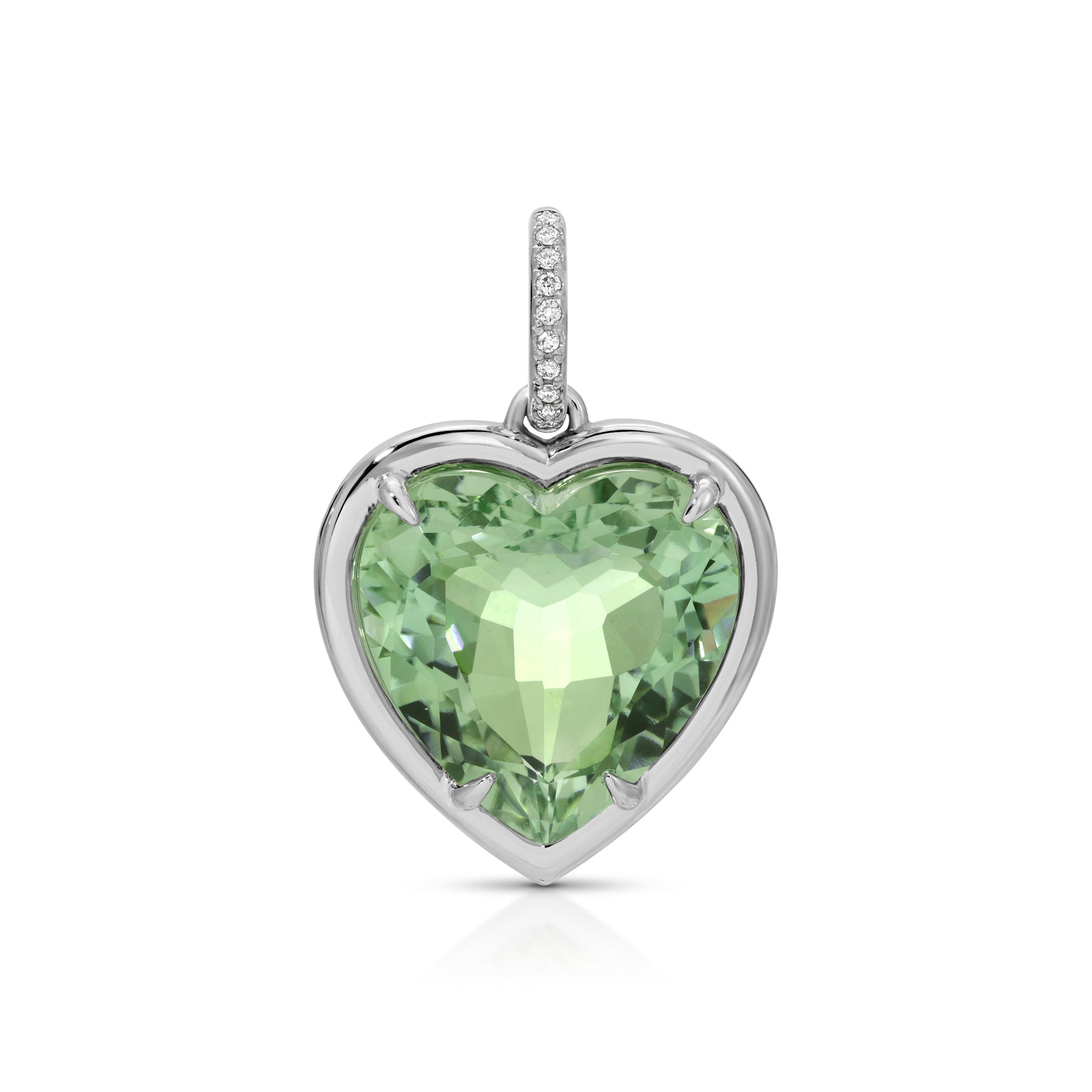 14KT White Gold Green Amethyst Diamond Heart Charm