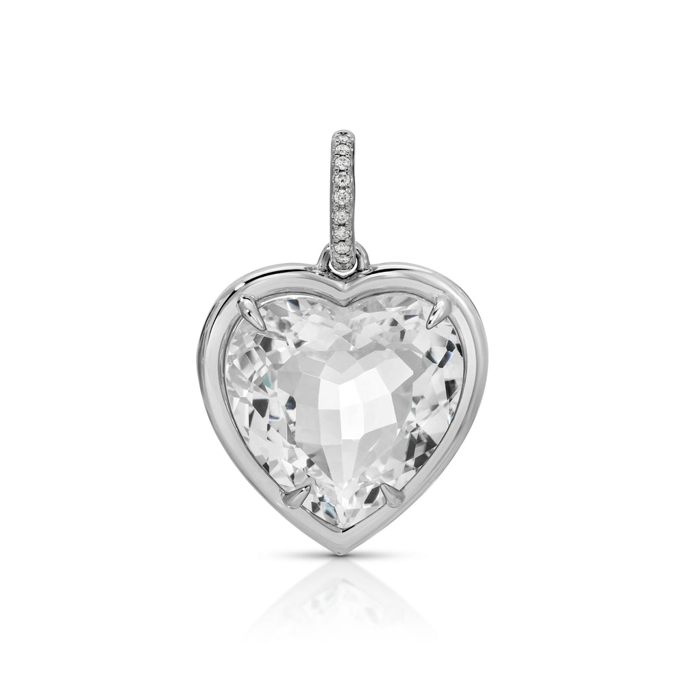 14KT White Gold White Topaz Diamond Heart Charm