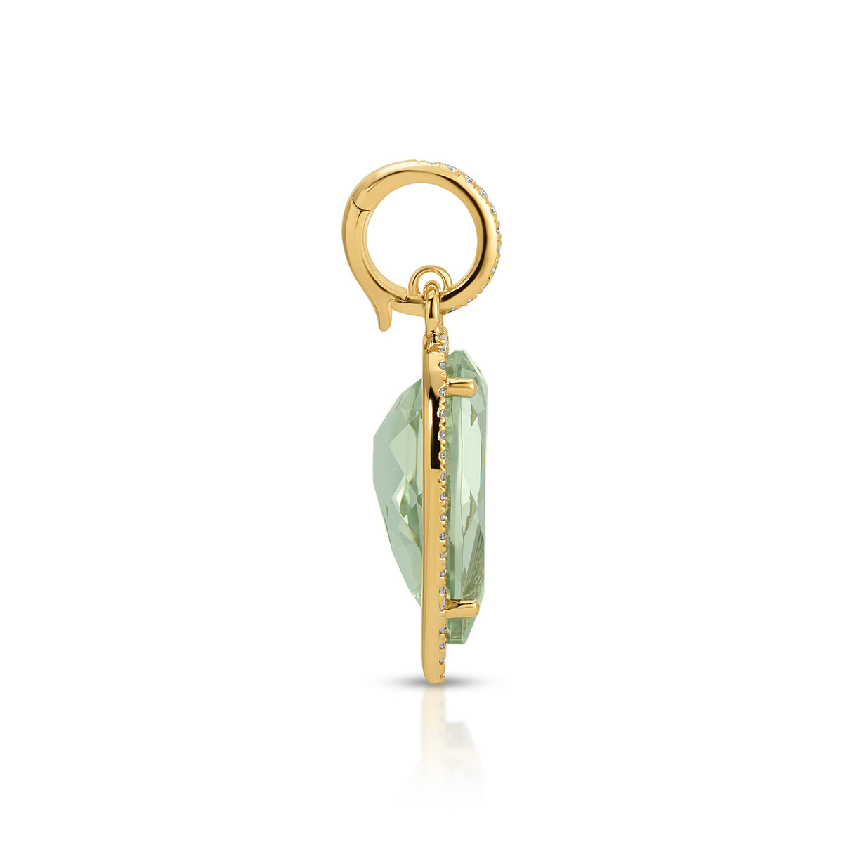 14KT Yellow Gold Green Amethyst Diamond Pear Drop Charm