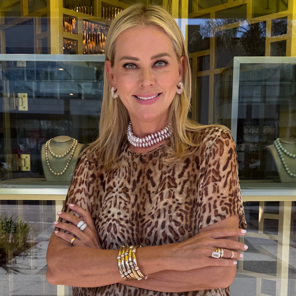Anne wearing 14KT Yellow Gold Pink & Yellow Sapphire Twist Earrings
