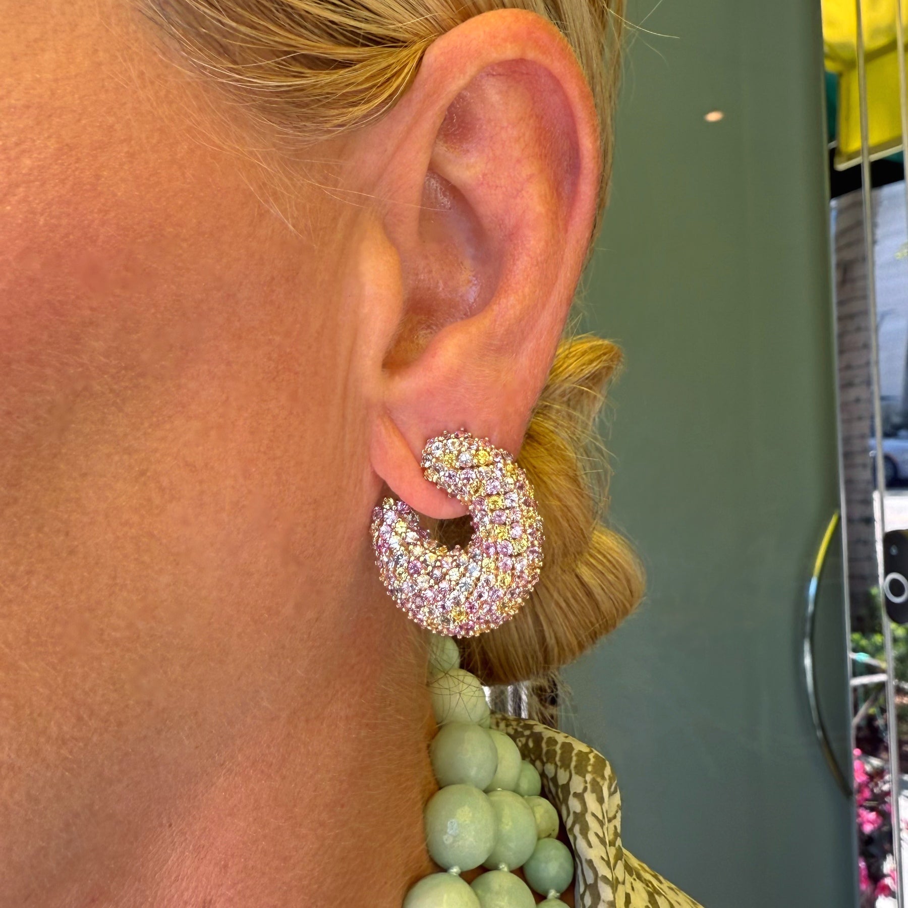 14KT Yellow Gold Pink & Yellow Sapphire Twist Earrings