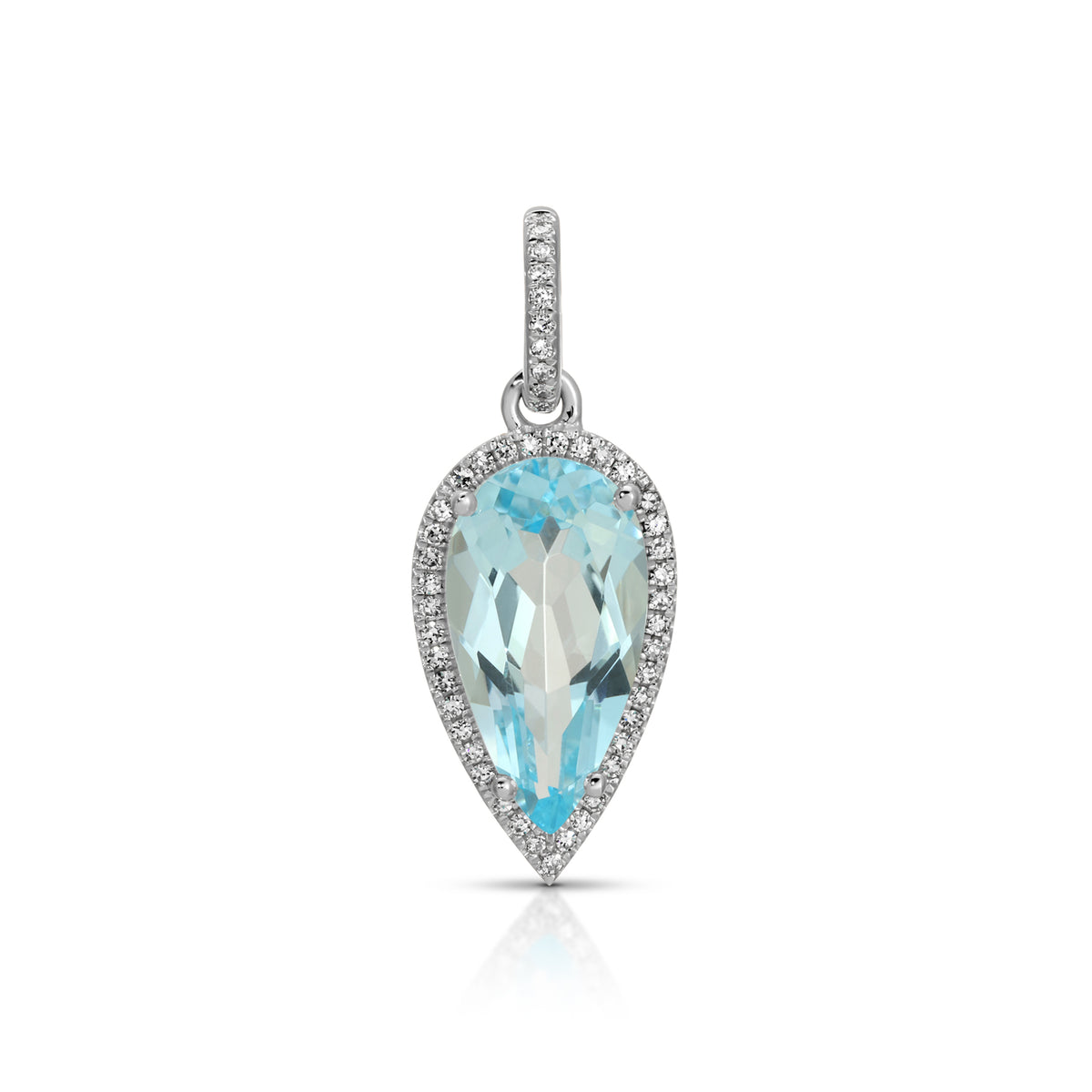 14KT White Gold Blue Topaz Diamond Pear Drop Charm