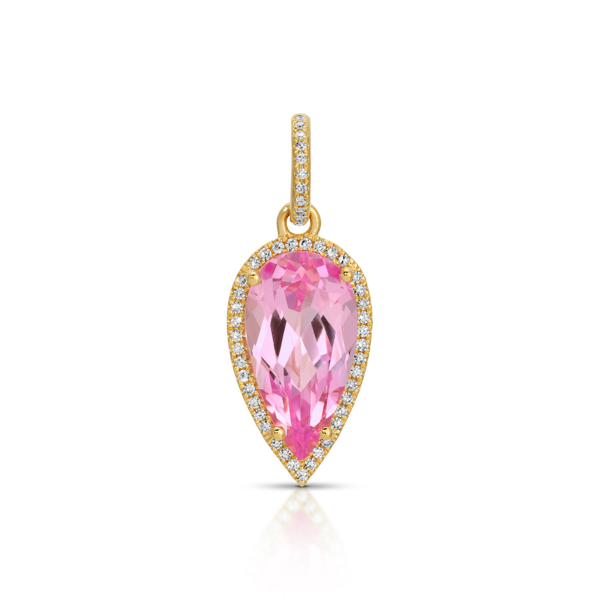 14KT Yellow Gold Pink Topaz Diamond Pear Drop Charm