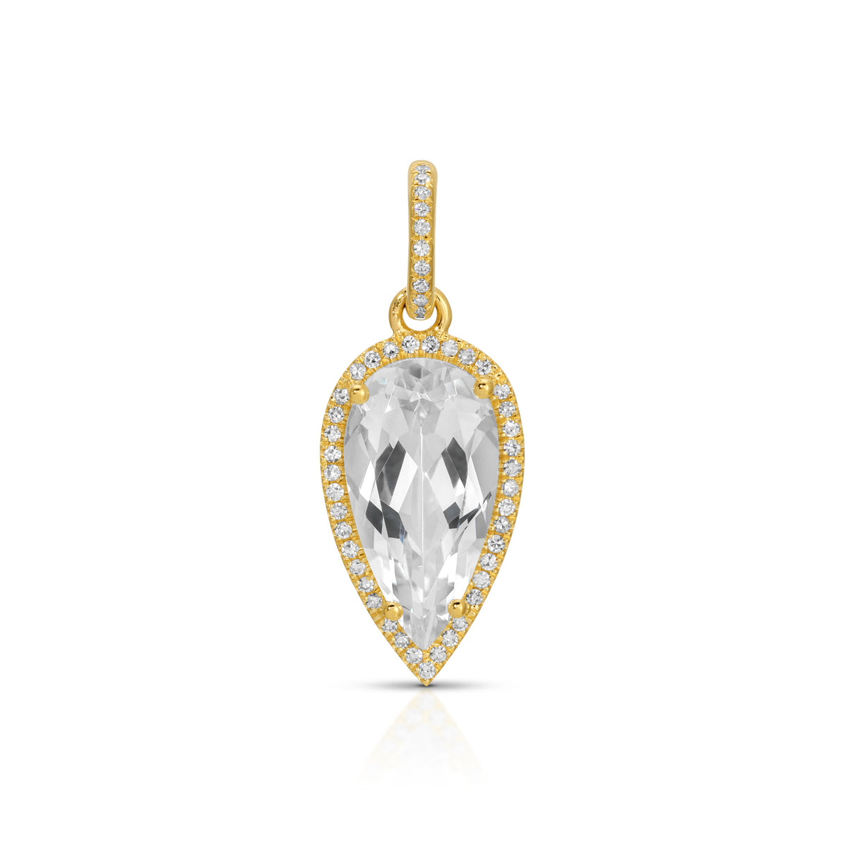 14KT Yellow Gold White Topaz Diamond Pear Drop Charm