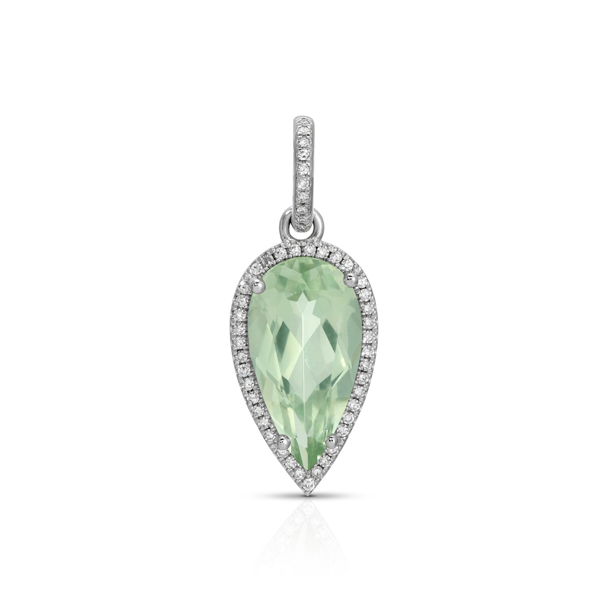14KT White Gold Green Amethyst Diamond Pear Drop Charm