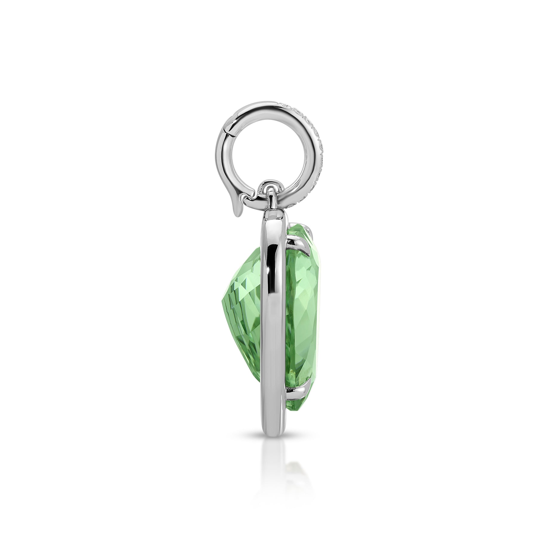 14KT White Gold Green Amethyst Diamond Heart Charm