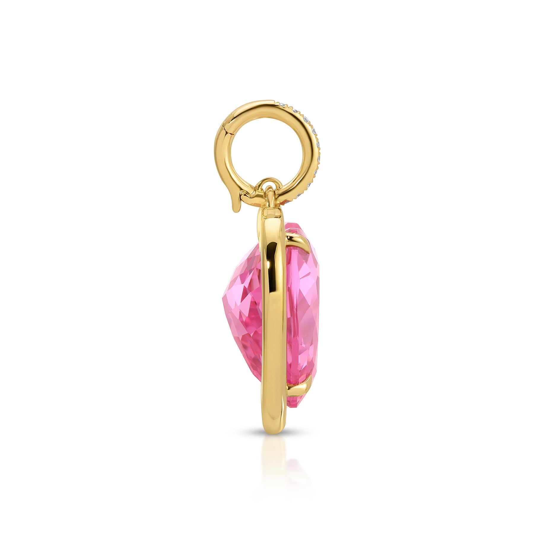 14KT Yellow Gold Pink Topaz Diamond Heart Charm