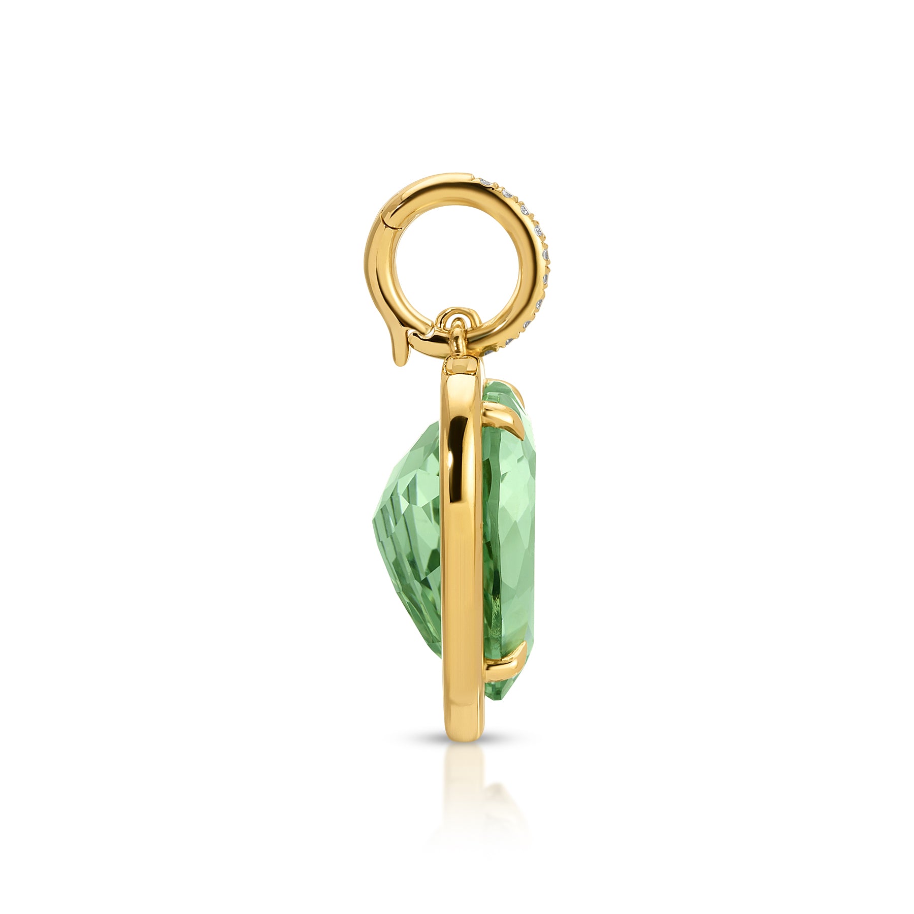 14KT Yellow Gold Green Amethyst Diamond Heart Charm
