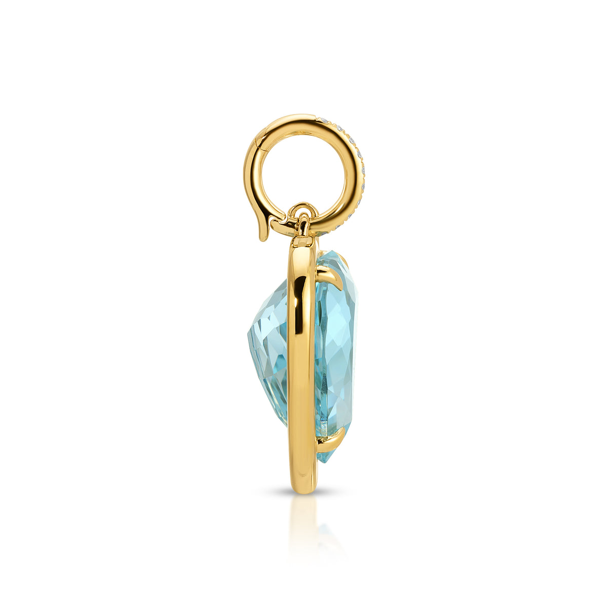 14KT Yellow Gold Blue Topaz Diamond Heart Charm