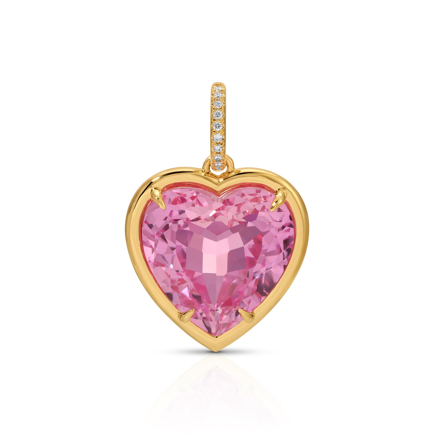 14KT Yellow Gold Pink Topaz Diamond Heart Charm