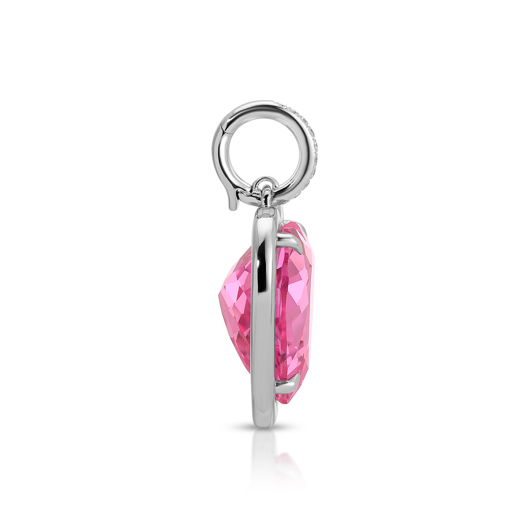 14KT White Gold Pink Topaz Diamond Heart Charm
