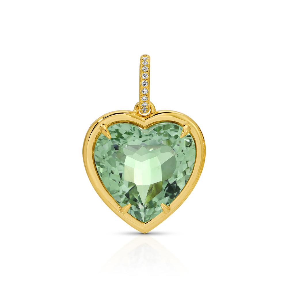 14KT Yellow Gold Green Amethyst Diamond Heart Charm