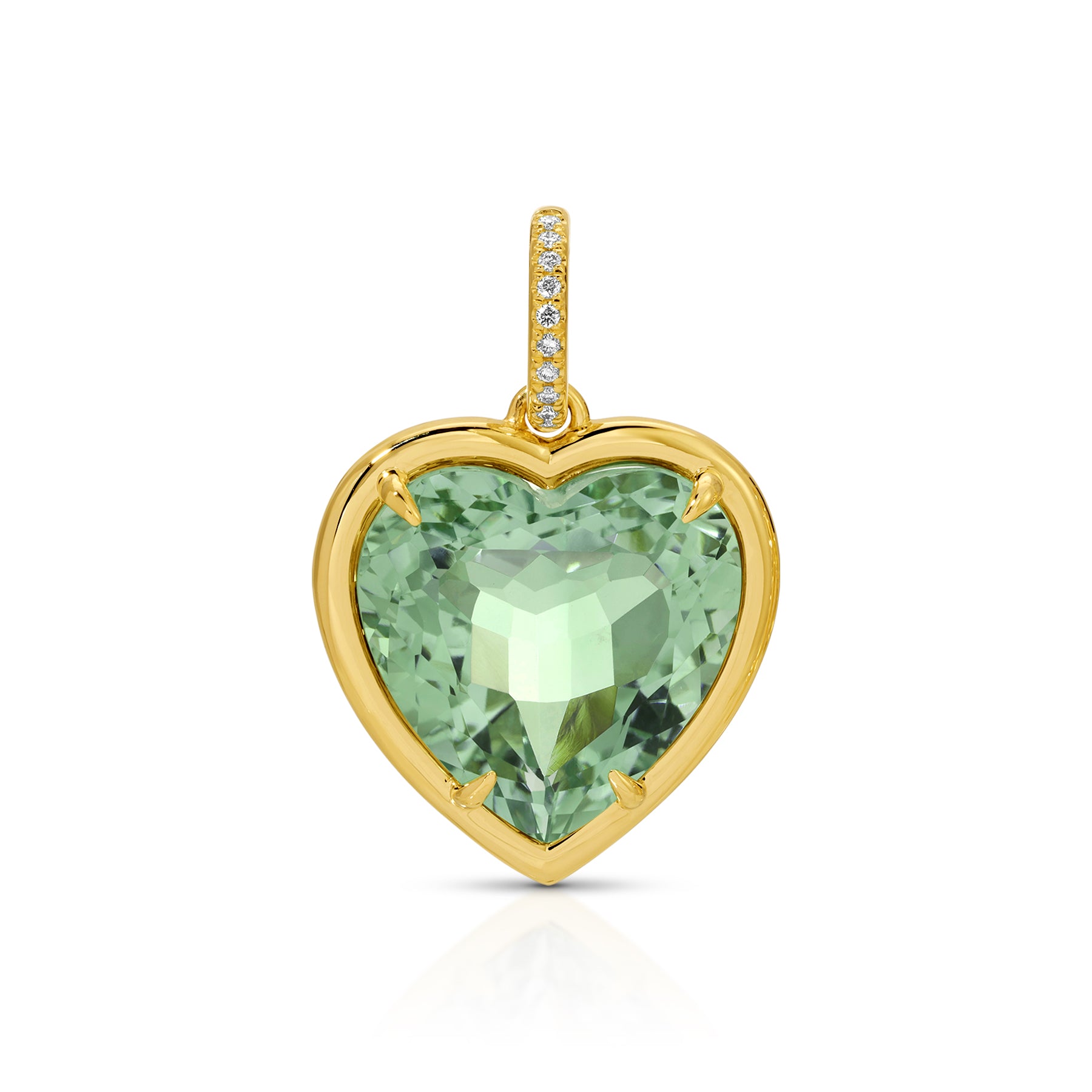14KT Yellow Gold Green Amethyst Diamond Heart Charm
