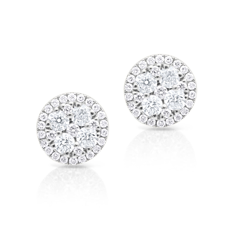 14KT White Gold Diamond Round Earrings