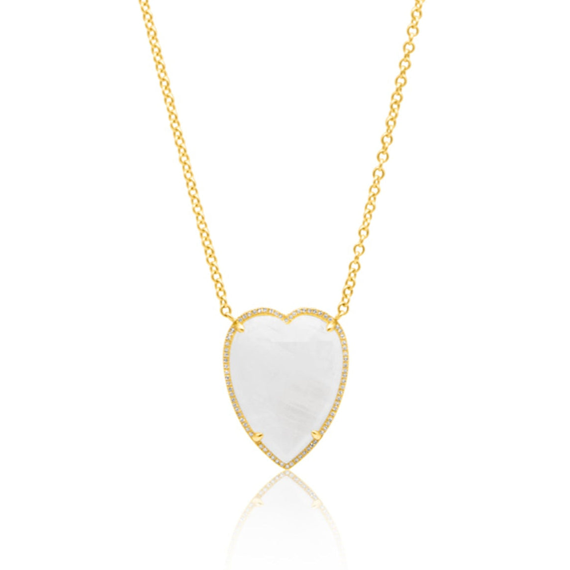 14KT Yellow Gold Moonstone Diamond Heart Necklace